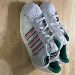 Womens adidas Superstar Athletic Shoe Cloud White Clear Pink Semi Court Green